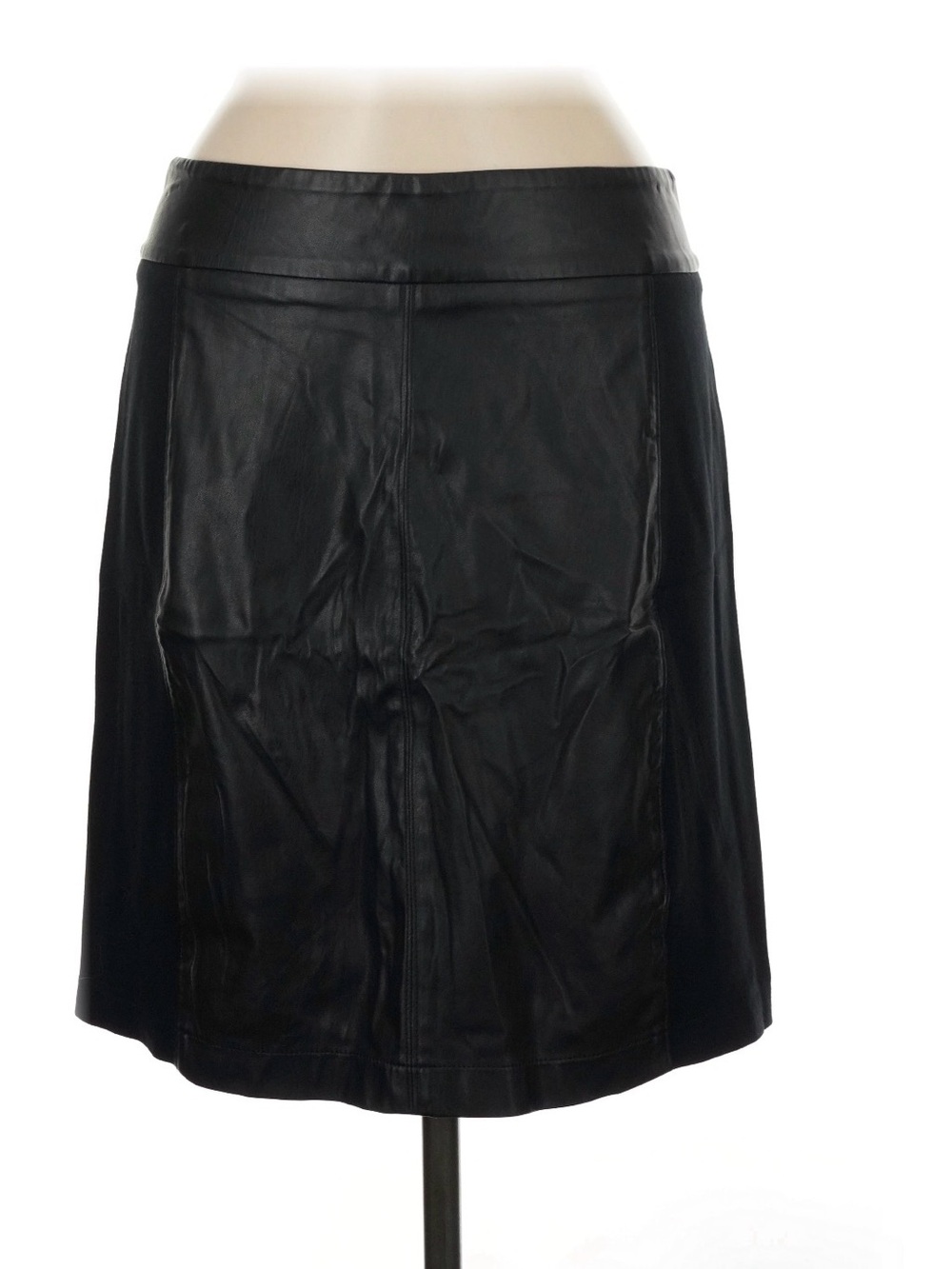 CAbi Black Faux Leather A-Line Skirt